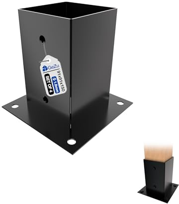 GeZu Impex Base para Poste 91 x 91 mm Revestimiento Negro Juego de 4 Soporte de Valla Escuadras Soporte Tarima Soporte Pérgola Base Pabellón Zapata Atornillada