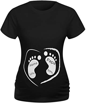 Camiseta de Maternidad Mujeres Embarazo Macetas Estampado Manga de dibujos animados Ropa Corta Blusa de Maternidad Suéter Negro 46, Negro , L