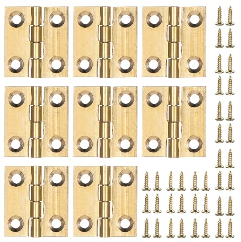 Piccole cerniere per scatole di legno, 8 cerniere in ottone di qualità da 2,5 cm, pieghevoli, dorate, mini cerniera per artigianato con viti di montaggio per cassetti, porte, armadi, scatole di