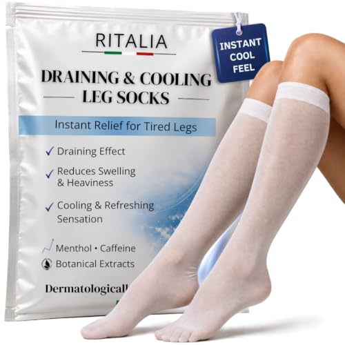 Ritalia® Avlastande Knästrumpor för Fötter och Ben med Kyleffekt, Lindring för Svullna och Trötta Fötter med Mentol och Koffein – Made in Italy