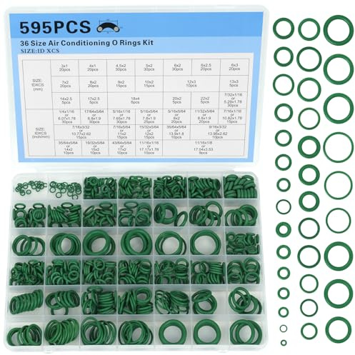 O Rings Rubber Assorted Seal Kit, 595PCS Nitrile Rubber O Rings 36 Sizes | Ø 3mm-22mm Universal O Ring Set, for Auto Air Conditioner Faucet Plumbing Repair, Air or Gas Connections, Resist Oil ＆ Heat