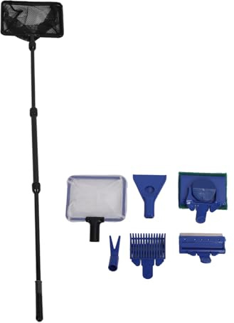 Focket Kit de Limpieza de Peceras, 5 en 1 Herramientas Multiusos de Limpieza de Acuarios con Accesorios Fáciles de Intercambiar, Raspador de Algas de Agarre Cómodo para Vidrio, Rastrillo de Grava,
