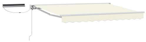 Owoxanthellate Tenda da sole elettrica con braccio articolato con telecomando, tenda da sole a mezza cassetta, per terrazza e giardino, telaio in alluminio, 3 x 2,5 m, crema e bianco, manovella