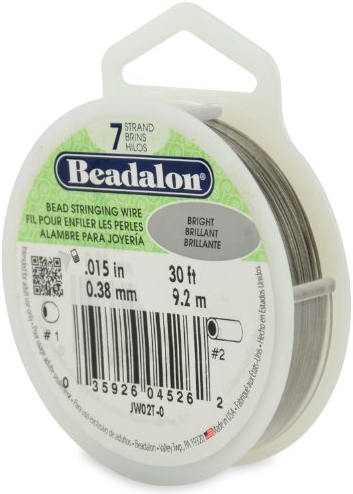 Beadalon JW02-T-0 Stringing Wire 7-Strand .015 X30' - Bright Saitendraht, 7 Stränge, 0,015 x 30 m, hell
