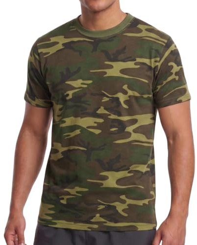 100% Cotton Army Military Style Crew Neck Short Sleeve T-Shirt - Woodland Camouflage (XS)