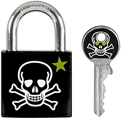 Master Lock Chef Cadenas pour vestiaire ou casier, à Motifs imprimé Tête de Mort, Corps de 30mm de Large, Serrure à clé, tête de clé Assortie 3430eurdskull Noir