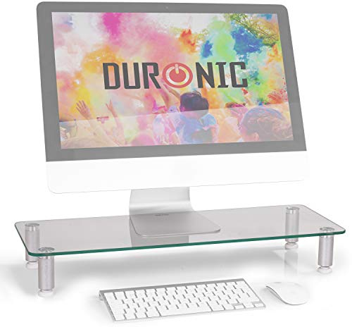 Duronic Monitor Stand Riser DM052-3 | Laptop and Screen Stand for Desktop | Clear Tempered Glass | Support for a TV or PC Computer Monitor | Ergonomic Office Desk Shelf | 20kg Capacity | 70cm x 24cm