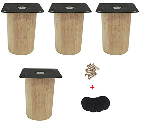 4 Piezas de Patas Redondas para Muebles,Madera de Caucho,Patas de Soporte para Sofá,Patas de Mesa de Café Modernas Medievales,con Tornillos(8cm/3.15in)