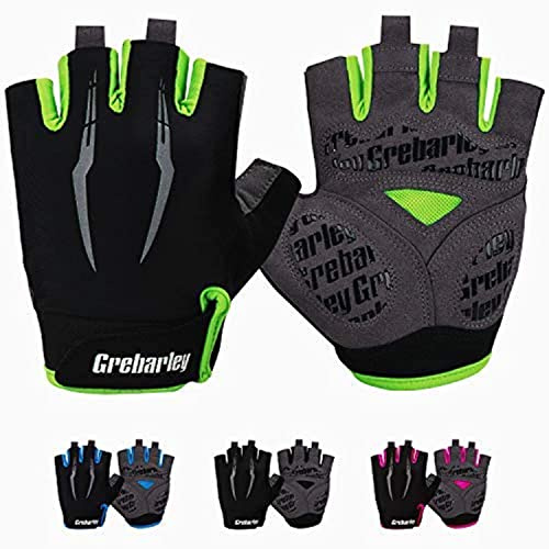 Grebarley Guanti MTB,Guanti da Ciclismo, Mezze Dita Guanti Ciclismo Estivi Uomo Donna, Traspirante/Antiurto/Confortevole/Antiscivolo Adatto per gli sport all'aperto