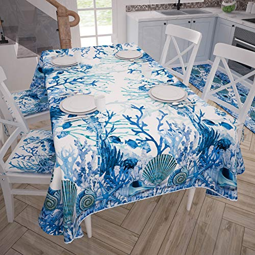 PETTI Artigiani Italiani - Fläcksäker bordsduk Rektangulär Bordsöverdrag Kök Design Korall Blå X12-sits (140x240 cm) 100% Tillverkad i Italien