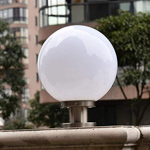 Reisx Argent en acier inoxydable colonne lampe Chemin d'extérieur Lampe IP44 Socle rond blanc Lumières Boule Piédestal Lampe Terrasse Paysage Cour Jardin Lumières moderne E27 Lampe de pelouse acryliqu