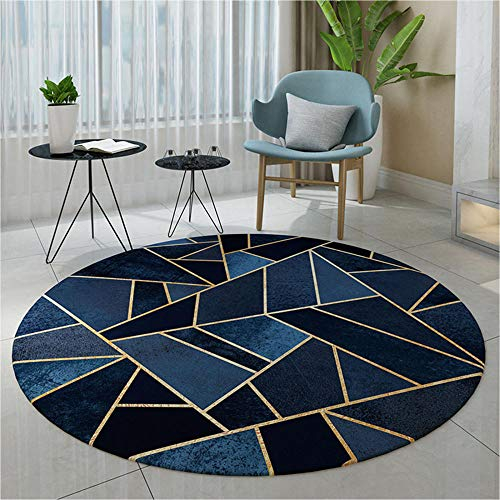 WJW-DT Marineblau Gold moderner einfacher Stil geometrischer Teppich runde großflächige Teppiche für Wohnzimmer Küche moderner Eingangsbereich Fußmatten Teppich-100CM-39inch