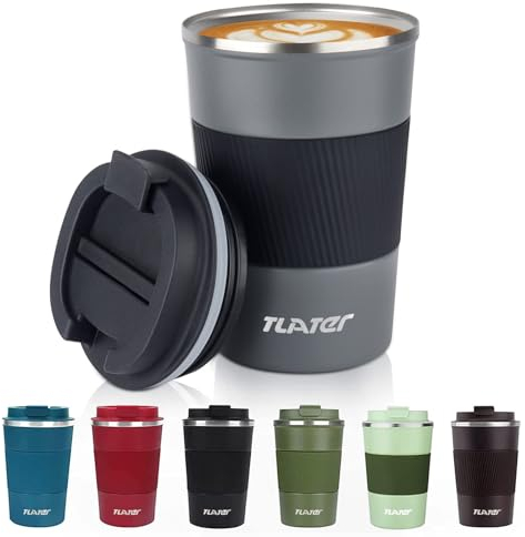 Tlater 380ml/13oz Vaso Termico Cafe para Llevar con Tapa - Taza Termo - Acero Inoxidable al Vacío de Doble Pared Termo Cafe Pequeño para Bebidas Frías y Calientes, Café, Agua y Té