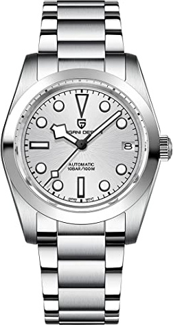 Pagani Design Herrenuhr 36MM Saphirglas 100M Taucher Automatikuhr Japan NH35A Uhrwerk Mechanische Herrenuhr（Silber）