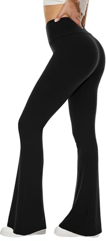 Sundwudu Svarta utsvängda yogabyxor för kvinnor, mjuka leggings med hög midja och långa bootleg-byxor, 1-svart, L