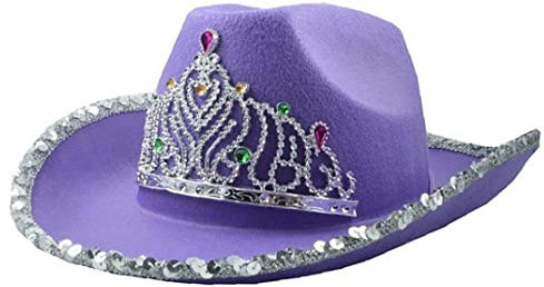 Tiara Cowboyhatt lila cowgirl paljetthatt icke-vävd blinkande strass krona keps för festkostym
