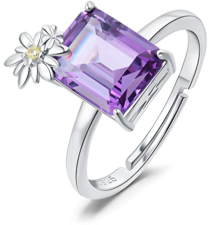 JewelryPalace Gänseblümchen Schmetterling Smaragdschliff 4ct Erstellt Farbwechsel Alexandrit Saphir Ring Damen, Daisy Schmuck Set, Verlobungsring Silber 925 Ring Promise Frauen, Schmuck Mädchen