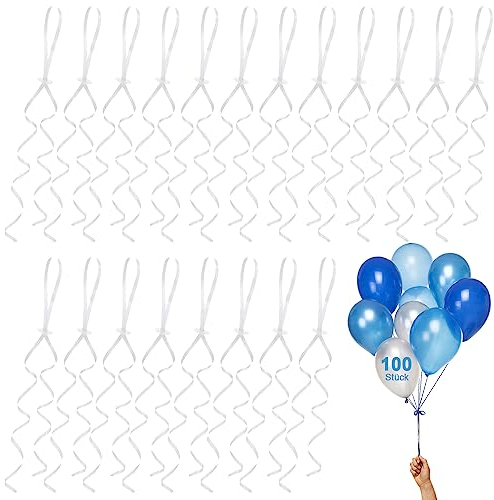 100 Stück Ballonverschlüsse mit Polyband, Schnellverschluss Helium Ballonbänder,Weiß Luftballon Verschluss Ballonbänder Schnur für Geburtstag Oder Hochzeitsfeier Party