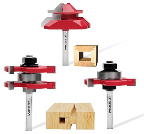 CSOOM Fresa de inglete de 3 piezas de 45 grados y fresa de disco de 8 mm, juego de fresa de ranura y muelle, ideal para MDF, madera dura, madera blanda y tableros de partículas