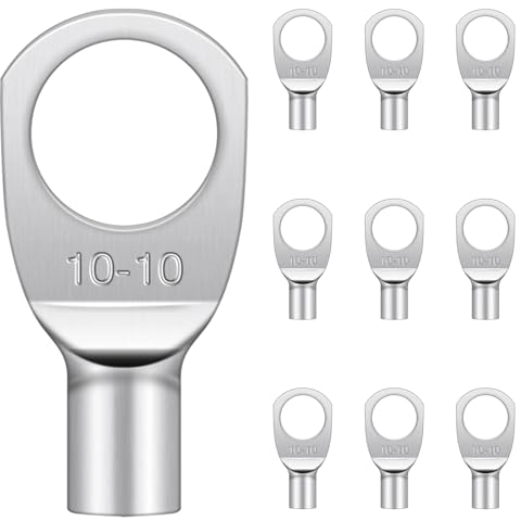 10 Pcs Cable Lugs M10, Hanibos SC10-10 Copper Tube Battery Cable Ends Lugs Battery Terminals Connectors Tinned Copper Crimp Lugs