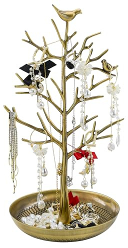 MrMrKura Jewelry Tree Earring Necklaces Holder, Tree Tower Organizer for Women Girl Jewelry Rack Stand Display for Earrings, Necklaces, Rings (Antique Greenish Blue)
