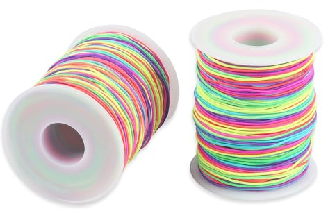 2 Pcs Elastic Cord, Beading Cords Threads, Rainbow Color Stretch String Cord, Fabric Crafting String for Bracelet, Jewelry, Necklace, Craft Making, Braided Hair Tie