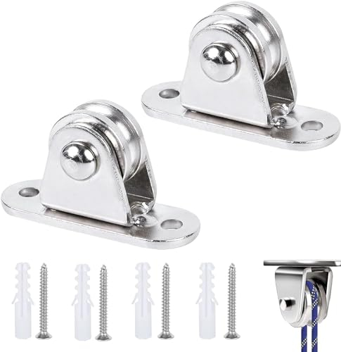 Umlenkrolle mit Duplex-Lager, Metall Umlenkrollen, Seilrolle mit Kugellagern, Stehblock flaschenzug, Stehblock flaschenzug für seile, Mit 4 Schrauben und 4 weißen Kunststoffhülsen (2 Stück)