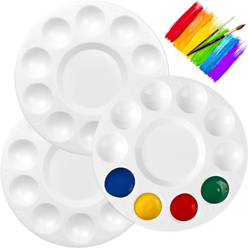 CENSIVI Plateaux de Peinture - 3 Pièces Palettes de Couleurs Rondes, Palette Universelle pour la Peinture d’Art DIY Palette de Couleurs Ronde pour Aquarelles, Huile, Peinture Acrylique