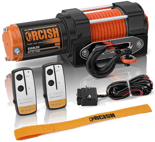 ORCISH Upgrade 3500 lb 12V DC Electric Winch, ATV/UTV Winch Kit for Towing, 1/4×30' Synthetic Rope with Both Wireless Handheld Remote and Corded Control Recovery, Easy Assembly Winches