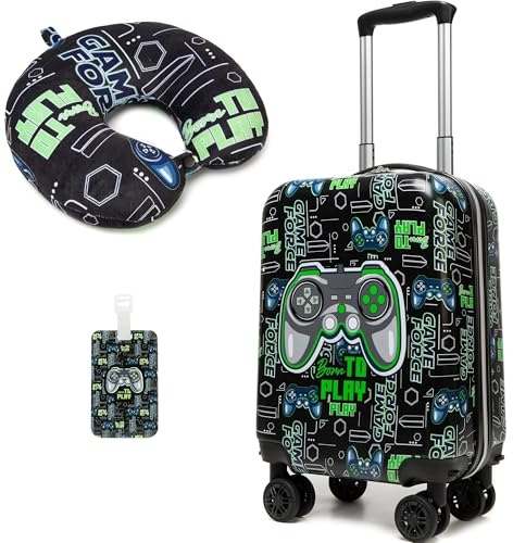 Homskiii Kids Suitcase Set for Boys Hardside Luggage with Spinner Wheels 2 Piece 16inch Toddler Suitcase for Boys Travel Carry on Luggage Airline Approved