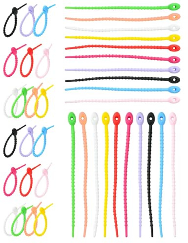 JUKOTA 40 pezzi Fascette Stringicavo in Silicone,Fascette In Silicone Colorato,Fissaggi Per de Cavi Elettrici,Cavi Di Ricarica,E Oggetti Vari, Design Autobloccante E Facile Da Usare Per Casa E Ufficio
