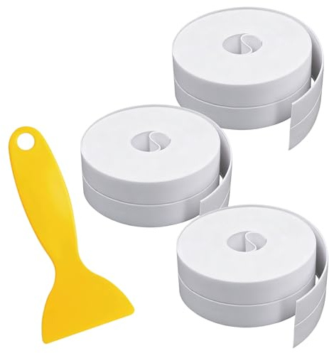 Joint Silicone Salle de Bain Blanc 3 Rouleaux Joint Salle de Bain 5cm *5m Ruban Adhésif Blanc Cuisine Ruban D'Étanchéité Ruban Auto-Adhésif, Bande Etancheite