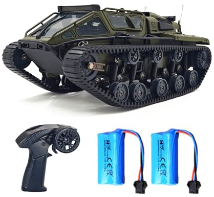 Pretfy Véhicule Jouet Tank télécommandé Puissant et Puissant avec une Grande adaptabilité au Terrain - Voiture sur Chenilles Rechargeable pour un Plaisir Extérieur Plus Long (Vert #-2)