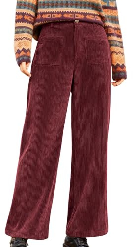 Zeiayuas Corduroy Trousers Women Winter Warm Casual Trousers High Waisted Straight Leg Trucksuit Bottoms with Pockets Ladies Loose Fit Vintage Corduroy Pants Office Work Pants Wine
