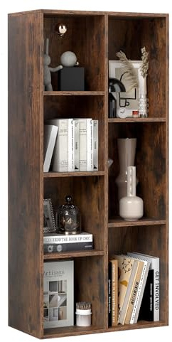 KOMFOTTEU Librería Abierta con 7 Cubos, Estantería para Libros Vertical y Horizontal, Mueble de Almacenamiento de Madera con 2 Kits Antideslizantes, para Salón Oficina, 49,5 x 23 x 106 cm (Industrial)