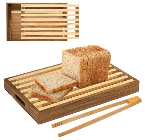 Pilikoll Tagliere Pane con Raccoglibriciole, Pinze da Cucina Tagliere Pane con Vassoio Raccoglibriciole Tagliere per Pane in Legno taglieres Panes con Raccoglibricioleper Pane, Baguette, Panini