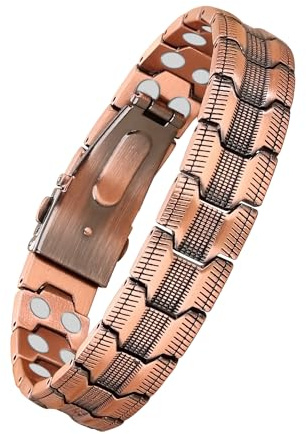MagEnergy Bracciale in rame da uomo, 99,99% rame puro, magneti a doppia forza, bracciale magnetico con chiusura a farfalla, lunghezza regolabile con strumento di regolazione della misura