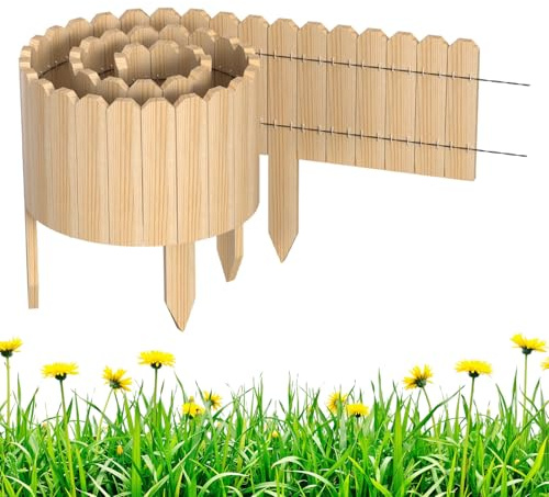 Monucep trärabattinfattning, 30 x 200 cm, flexibel gräskant av trä för trädgård, blomrabatter och gräsmattor, klippkant rullbord, staket för blomrabatter, natur, höjd 30 cm