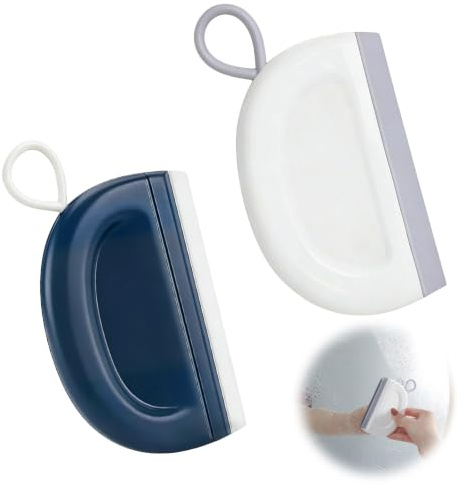 HORREX 2 stycken mini duschskrapa, rengörande lätt skrapa dusch, halvcirkel återanvändbar fönsterskrapa hållbar PP+TPR fast skrapa för spegel badrum fönster golv glas