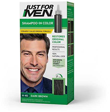 Just For Men Shampoo-In Color (Formerly Original Formula), Mens Hair Color with Keratin and Vitamin E for Stronger Hair - Dark Brown, H-45, Pack of 1