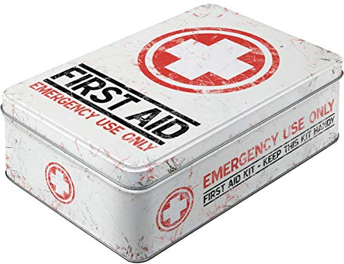 Nostalgic-Art Retro Vorratsdose Flach, 2,5 l, First Aid Kit – Geschenk-Idee für Dein Zuhause, Blech-Dose mit Deckel, Vintage Design