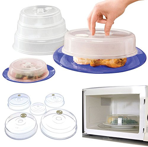Top Home Solutions Set of 5 Microwave Plate Covers with Adjustable Steam Vents; Microwave Splatter Covers - Mixed Sizes for Large & Small Food Plates Bowls