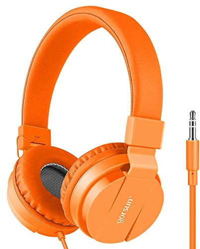 gorsun Kids Headphones, Lightweight Stereo Wired Toddler Headphones，Adjustable Headband Children's Headset for Smartphones Computer Pad Earphones(Orange)