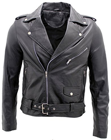 Negro hombres chaqueta de cuero del motorista Brando XS