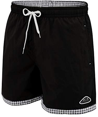 Mount Swiss högkvalitativa badshorts Lukas herr pojkar med solskydd I moderna herrbadbyxor i ljusa färger storlek S – 6XL I snygga herrshorts simning fritid vattensport strand, svart, 3XL