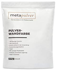 metapulver Wandfarbe weiß für Innen (2440 Gramm matt, ergibt 4L für 24-40 m2) Pulver- Innenfarbe mit besonders hoher Deckkraft Dispersionsfarbe zum Anrühren mit Wasser