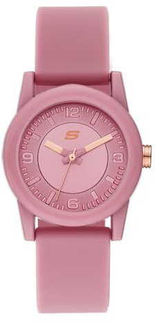 Skechers Orologio Rosencrans Donna, movimento a tre lancette, cassa in policarbonato rosa da 30 mm con cinturino in silicone, SR6201