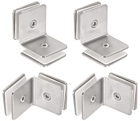 sourcing map Stainless Steel 90 Degree Glass Clamp, 4pcs for 8-12mm Thickness Double Side Square Frameless Glass Corner Clamp Bracket Clip for Shower Door