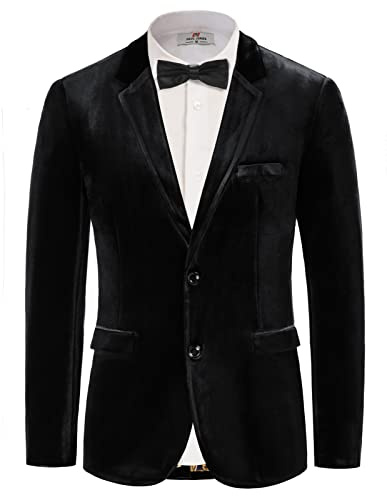 PaulJones Chaqueta de terciopelo para hombre, traje de fiesta de boda, Navidad, 2 botones, esmoquin para hombre, Negro , XXL