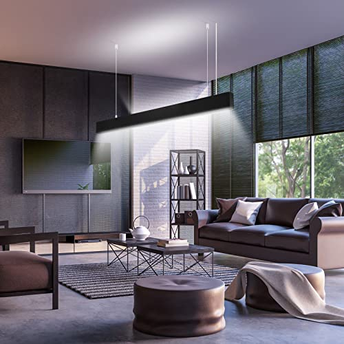 Zewanny LED Pendelleuchte 115 cm Hängeleuchte Büro Esstisch, 40W 4000K Moderne Pendellampe höhenverstellbar für Wohnzimmer, Küche Esszimmer Lampe (Schwarz, Blendschutz)